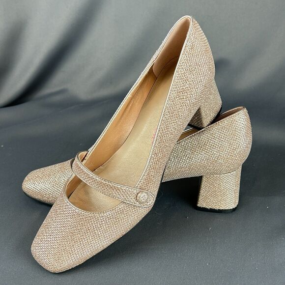 Isaac Mizrahi Live  Scarlet Rose Gold Glitter Mary Jane Pumps Shoes NEW Size 7.5 - Picture 4 of 16